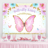 Rosa Blumen Schmetterling Glücklich Geburtstag Party Hintergrund